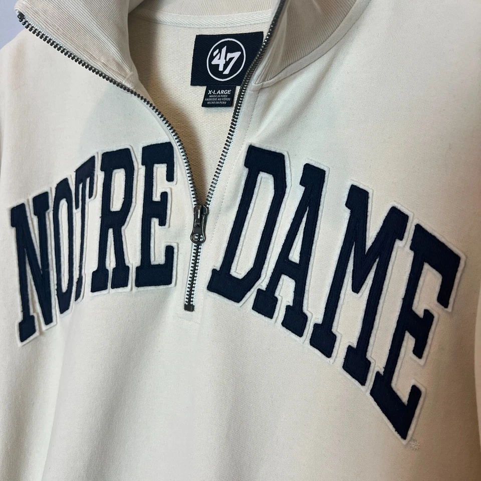 Sudadera Notre Dame Para Hombre Extra Grande 2XL Crema 1/4 Cremallera Pullover 47 Marca Foto 4 de 4