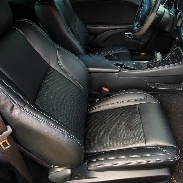 Fundas de asiento de cuero tapizadas delanteras traseras para Dodge Charger Challenger 2015-2021 Foto 2 de 4