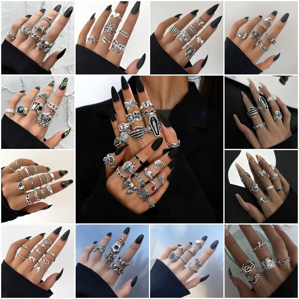 Wholesale 100 Antique Silver Mixed Vintage Rings Bulk Metal Gothic Jewelry Lots - Image 3 of 4