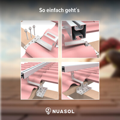 Produktbild von NuaFix 100x Dachhaken Für Photovoltaik – 3-fach Verstellbar, Edelstahl 1.4016, Z-Winkel, Für Aluprofile