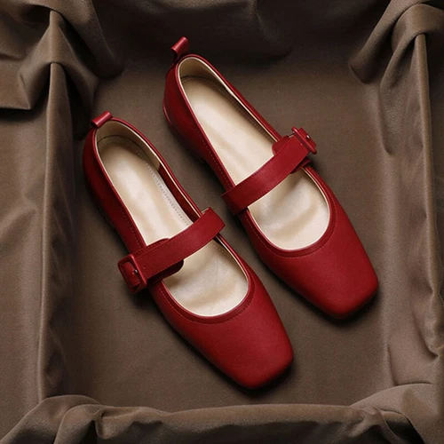 Zapatos de salón Mary Jane de punta cuadrada para mujer zapatos planos de fiesta damas sin cordones con correa al tobillo - Imagen 39 de 43