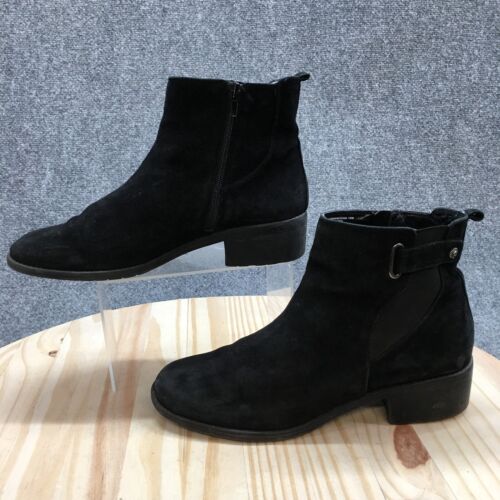 Anne Klein Boots Womens 10 M Levana Casual Side Zip Ankle Bootie Black Suede - Picture 2 of 20