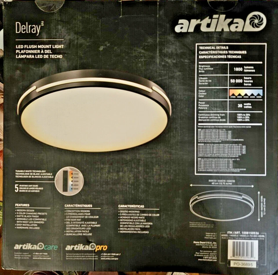 Artika Delray 15" 1-Light Modern Black LED Flush Mount Ceiling Fixture - Image 3 of 3