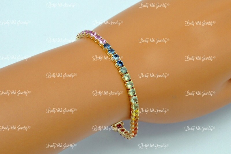 14k Yellow Gold Ladies Natural Rainbow Sapphire Tennis Bracelet 10.42  ct