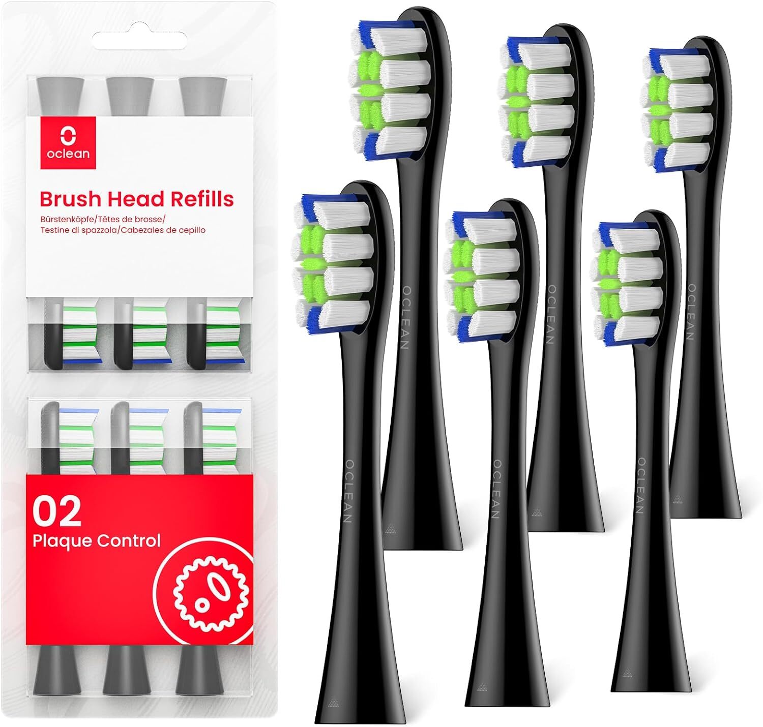 Oclean testine di ricambio, Testine oclean B06, Adatta Confezione da 6, Nero