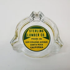 Vintage Glass Ashtray 3-Lobe STERLING LUMBER CO. Santa Rosa, CA Puck