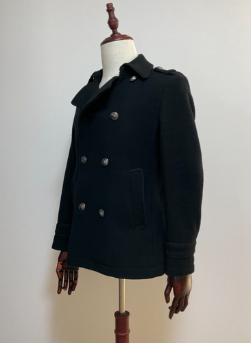 Burberry Black Label Men's Wool Pea Coat Black Silver Button size M Fast Ship - Picture 12 of 19