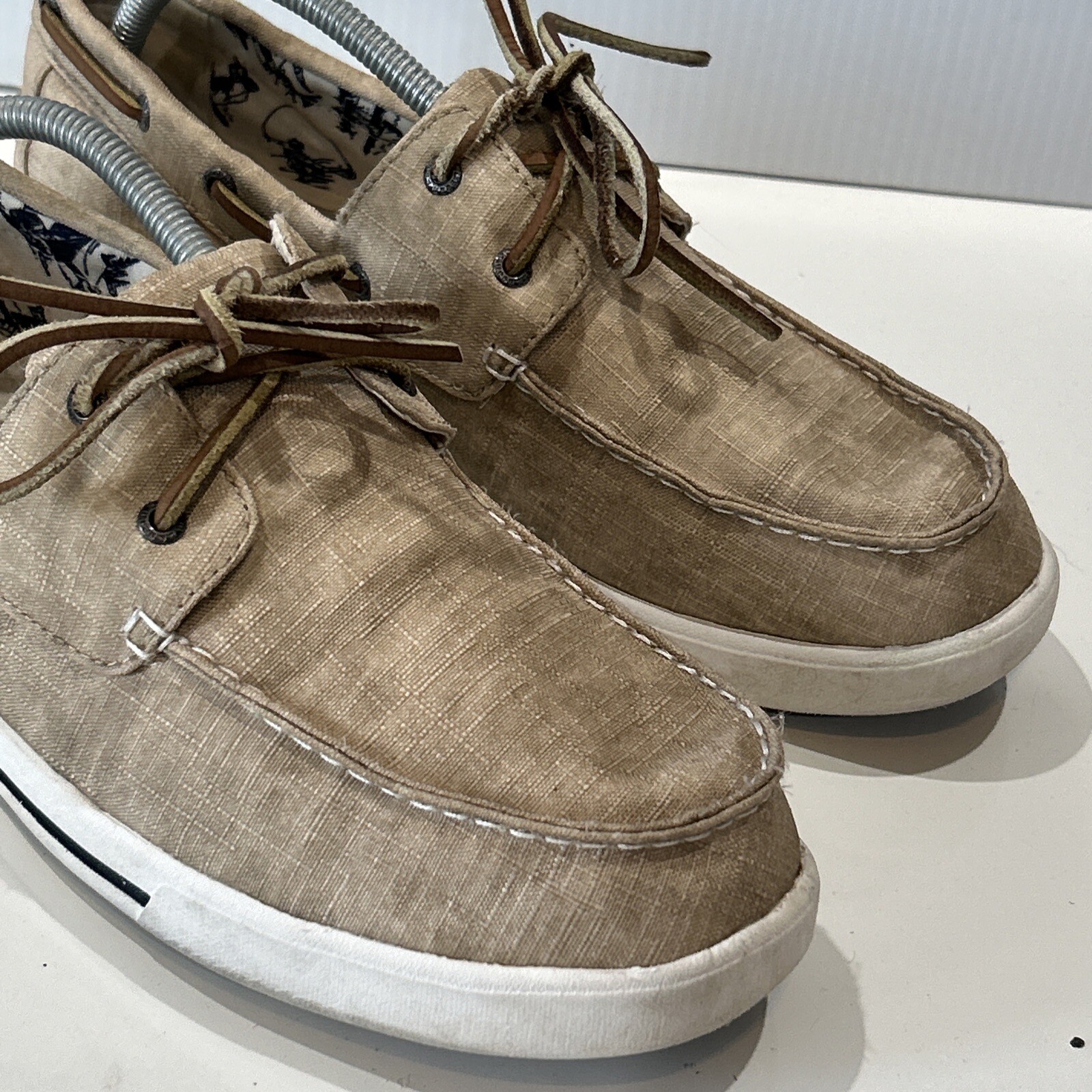 SAOLA LL BEAN Sneakers in tela lavata dal sole 2 occhielli scarpe da barca in pizzo marrone uomo 10