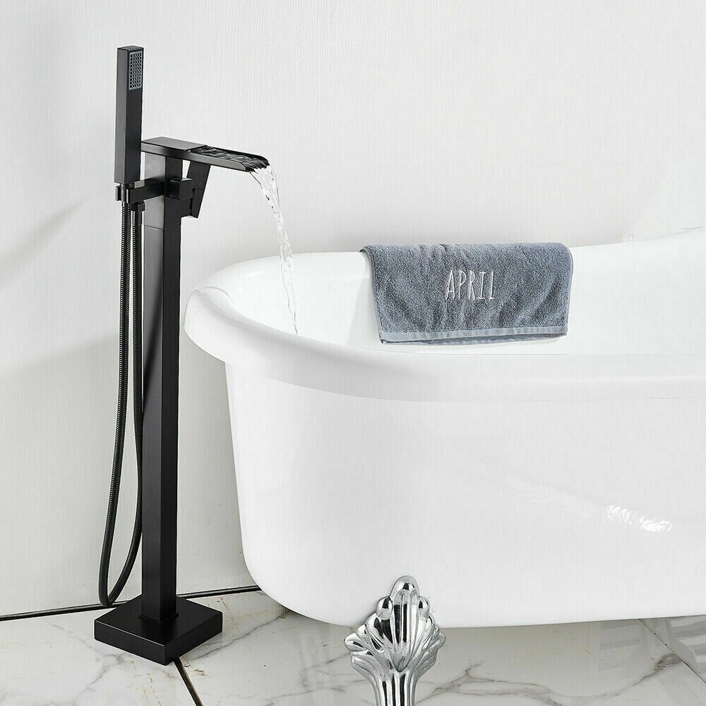 Black Freestanding Bath Taps Waterfall Bathroom Tub Filler Mixer Tap