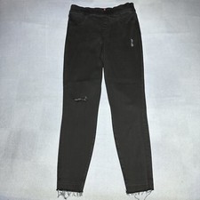 Spanx Vintage Distressed Ankle Skinny Jeans Size Large Raw Hem Black Pull On