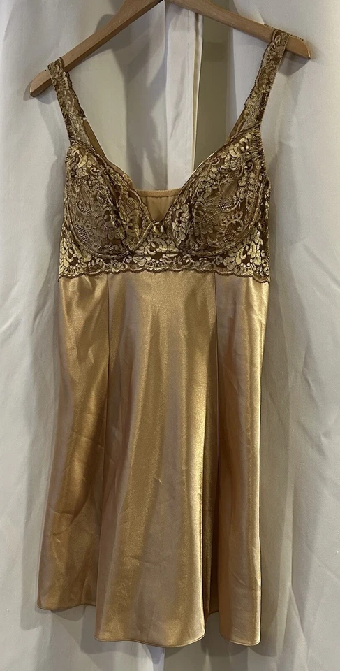 ВИНТАЖНЫЙ 1998 VICTORIA SECRET SLIP БЮСТЬЕ золото платье размер большой - Изображение 2 из 4