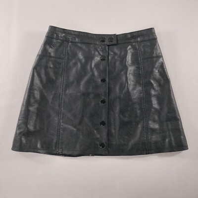 H&M Divided Black Faux Leather Nylon Button Front Mini Skirt