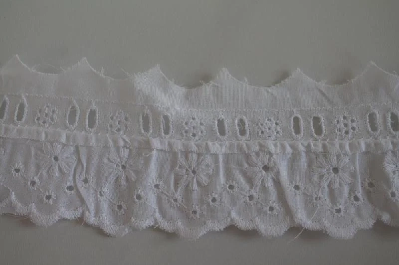 Pizzo merletto passanastro san gallo in cotone arricciato 6cm sangallo smerlato - Immagine 2 di 4