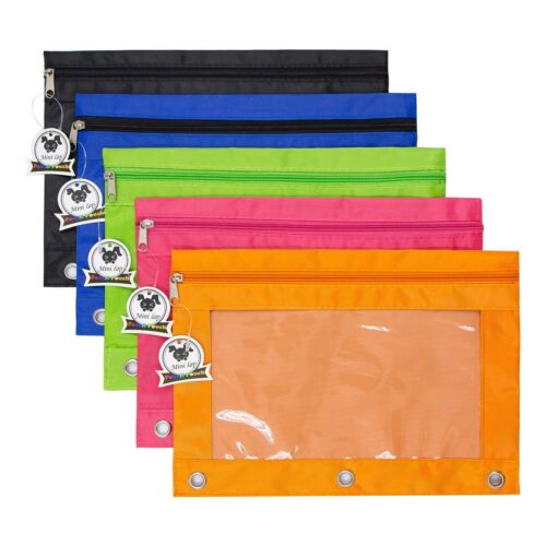 Estuche para lápices con cremallera con orificio forzado con remache Estuche para lápices de 3 anillos mezclado