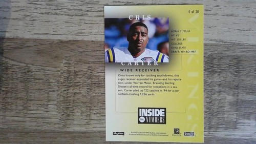 1995 Skybox Cris Carter Minnesota Vikings #4 Inside the Numbers - Picture 2 of 2