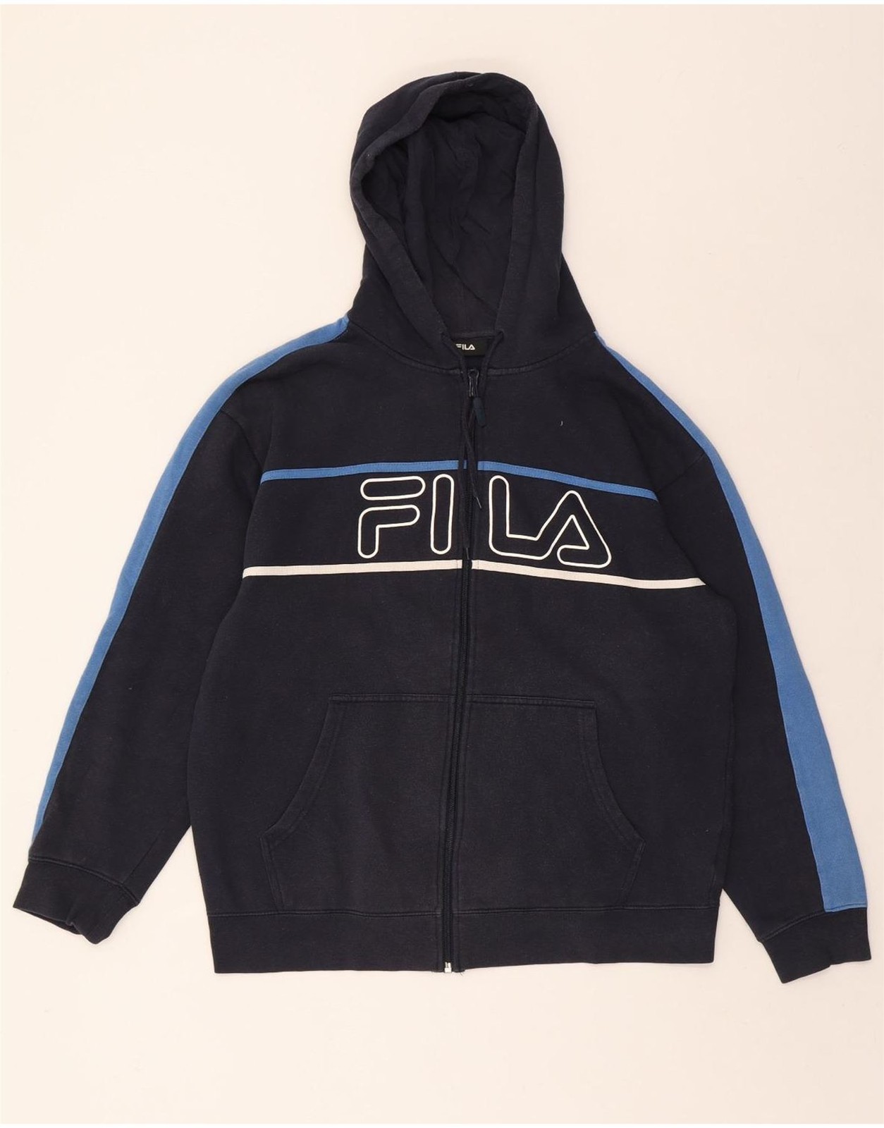 Felpa donna FILA con cappuccio e zip grafica UK 16 Large blu navy colorblock CI09