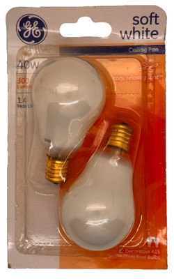 GE A15 40W 300 Lumens Soft White -Decorative Incandescent Light Bulbs 2-Pack New