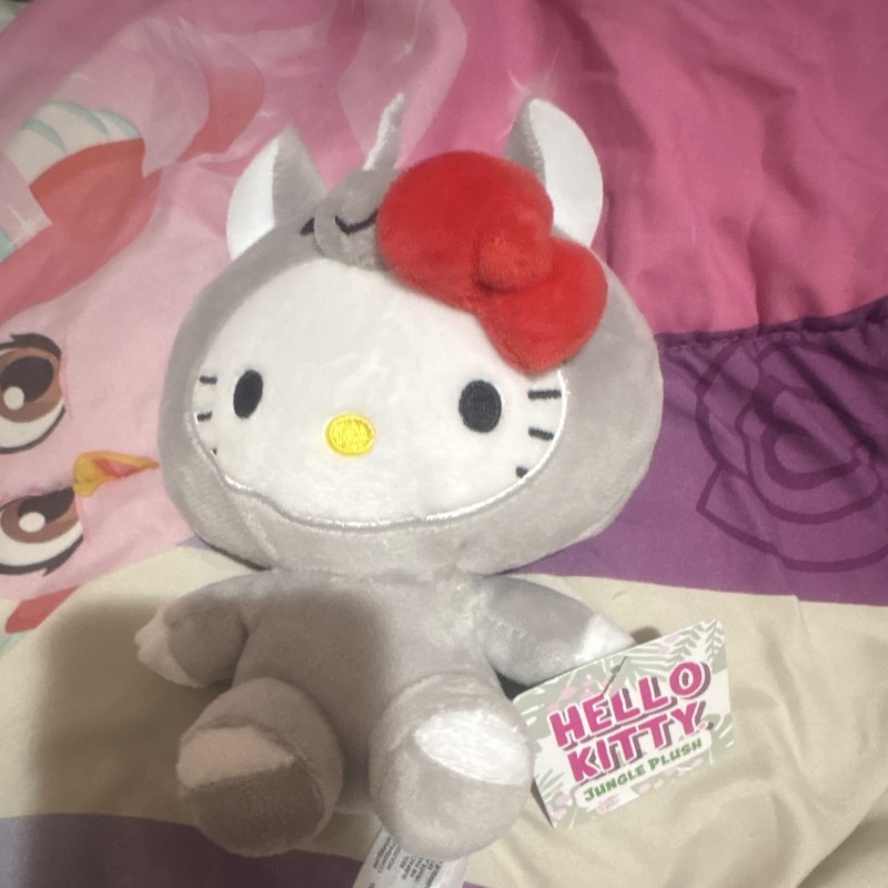 Hello Kitty Cat Plush Stuffed Animal w/ Tags Gray White Red Yellow Bow