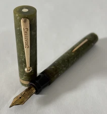 Vintage 1920s Sheaffer Flat Top Lever Fill Jade Green Marble Fountain Pen
