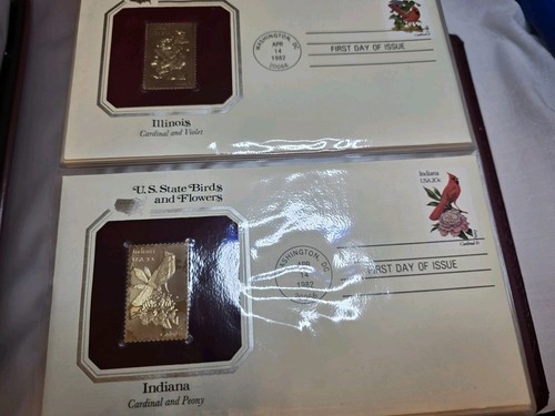 22kt gold stamps golden Replicas of US State Birds and Flower 1982 Complete Set - Picture 8 of 24