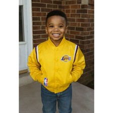 Vintage Lakers Basketball Button Up Satin Varsity Jacket Kids Size Medium