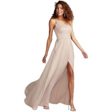 David's Bridal Crepe-Back Satin One-Shoulder Dress Biscotti Women's 16 F20099