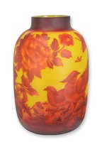 Vase Glas Galle-Style „Fasan“ Replikat Retro Design Dekoration