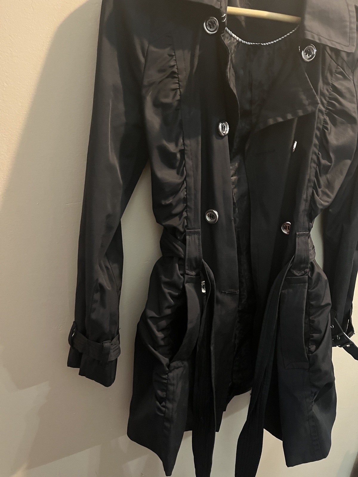 Express Double Breasted Button Front Black Trench… - image 9