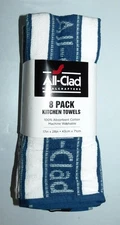 ALL CLAD Textiles  8-pc Set   17 x 28  BLUE over WHITE  Kitchen Towel Set  NEW