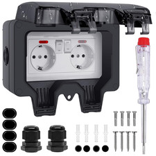 Presa Esterna Impermeabile IP66 - Doppia Presa Elettrica Esterna Da Muro Con Int