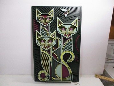 Alley Cat Trio Mandala Laser Cut Multi Layer Wood Decor Wall Art Atomic 17''x11''