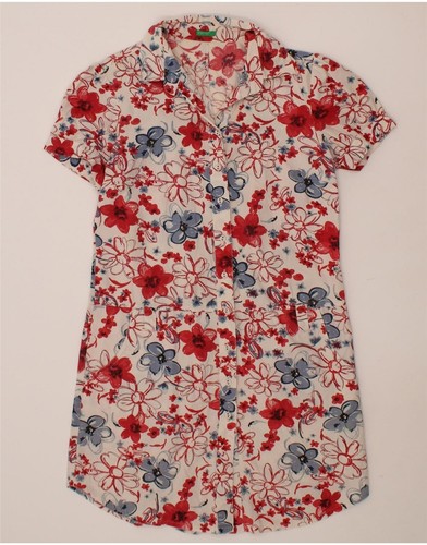 BENETTON Womens Shirt Dress UK 12 Medium Multicoloured Floral Cotton BY28