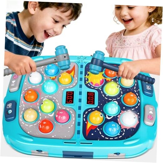 2-Player Whack Game Mole - Toys for Age 3-12 Kids,2 Hammers,3 Modes with Blue