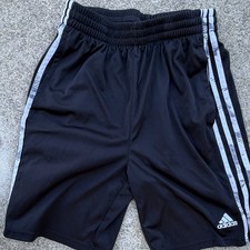 adidas Boys Athletic Shorts Black/Gray Striped Elastic Waist Polyester L 14/16