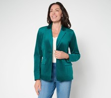 Denim  Co. Women's Petite Jacket PL Velvet Button Blazer DarkGreen A668512