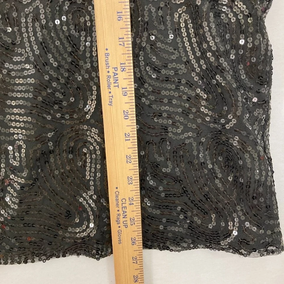 Top de noche Michael Michael Kors talla XL negro lentejuelas manga corta cuello redondo Foto 3 de 4