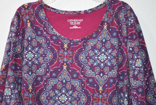 Catherines 1X Maglione Top Easy Fit 3 qtr Slv 100% Cotone Stampa Viola Tg 18/20W - Foto 8 di 16