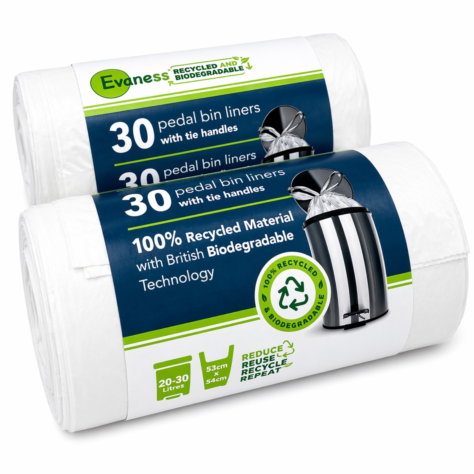 Evaness 60 Biodegradable Tie Handle Pedal Bin Liners 20L/30L