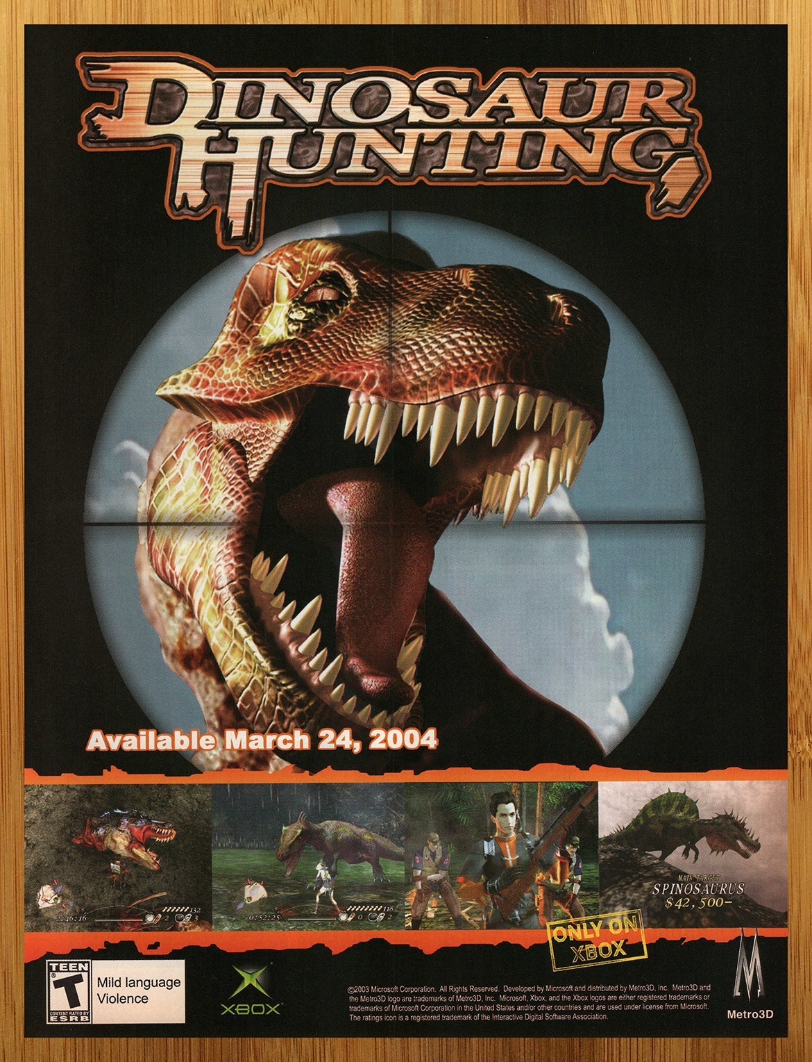 Dinosaur Hunting Xbox 2004 anuncio/póster impreso vintage videojuego promoción arte pop años 00
