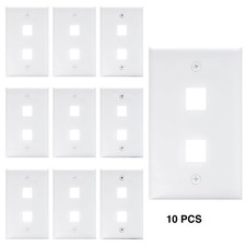 2 Port RJ45 Keystone Ethernet Wall Plate Cat5 Cat6 Jack Faceplate White-10 pcs