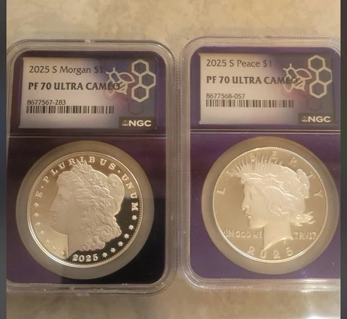 2025 S Morgan & Peace Silver Dollar $1 Set NGC PF70 Ultra Cameo