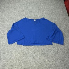 We The Free Sweater Womens Medium Blue Waffle Knit Thermal Bell Sleeve Cropped