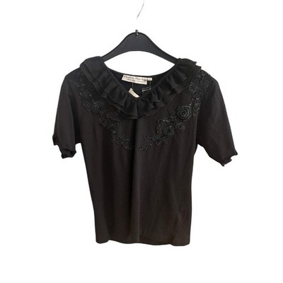   Prima Parte Shirt L Schwarz - Rüschenkragen  