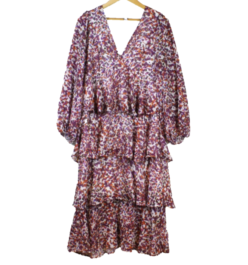 Women's Pretty Lavish Long Sleeve Ashton Ruffle Midi Dress Pink UK 10