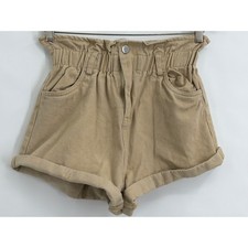 Princess Polly Tan Paperbag Waist Denim Shorts Khaki High Rise Cuffed Size 4