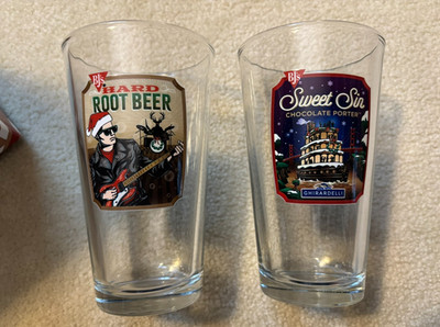 2025 BJ's Brewhouse Restaurant Holiday Pint Size Glass Set! Root Beer, Sweet Sin