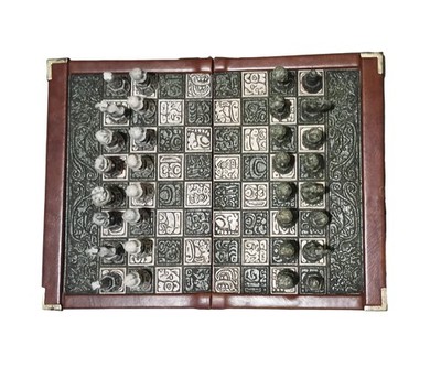 Vintage Mexican Aztec/Mayan vs. Spanish Conquistador themed chess set