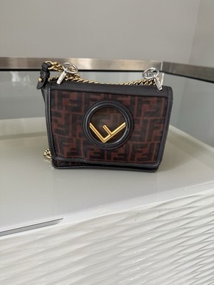 FENDI KAN F SHOULDER BAG ZUCCA MESH SMALL IN GREAT CONDITION HARDWARE COVER GOLD