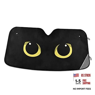 Qilmy Car Windshield Sunshade Foldable UV Sun 55 x 27.6 Inch Black Cat Eye