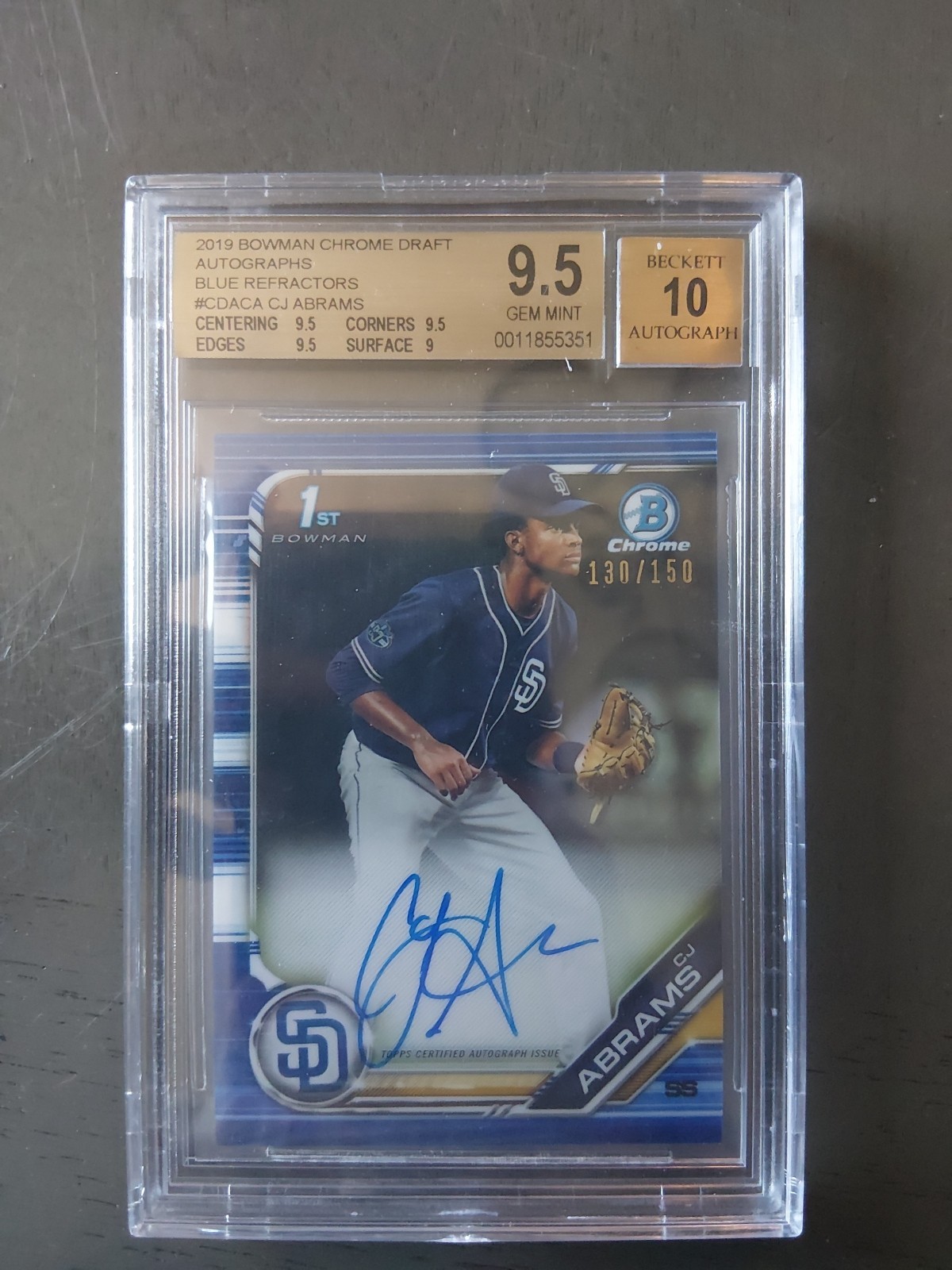 2019 Bowman Chrome Draft CJ Abrams Blue Refractor Auto /150 BGS 9.5 Gem Mint